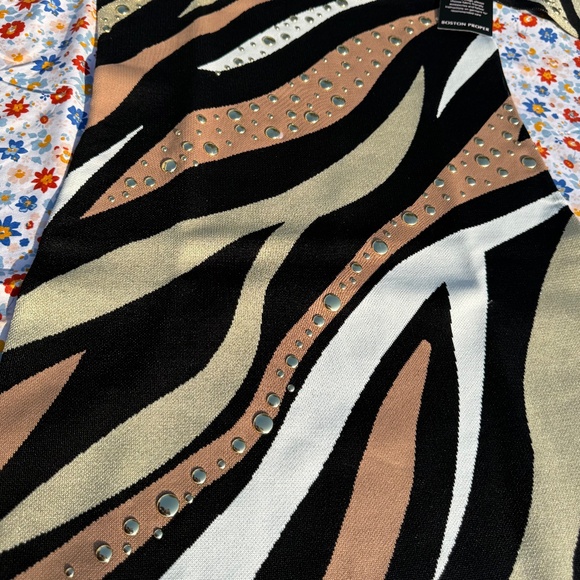 Metallic Studded Zebra Bell Sleeve Sweater Dress - Picture 5 of 8